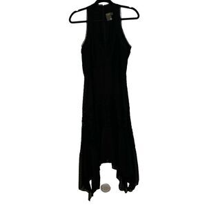 Taylor Dress Womens 10 Black Crocket Lace Swiss Dot Asymmetric Cocktail